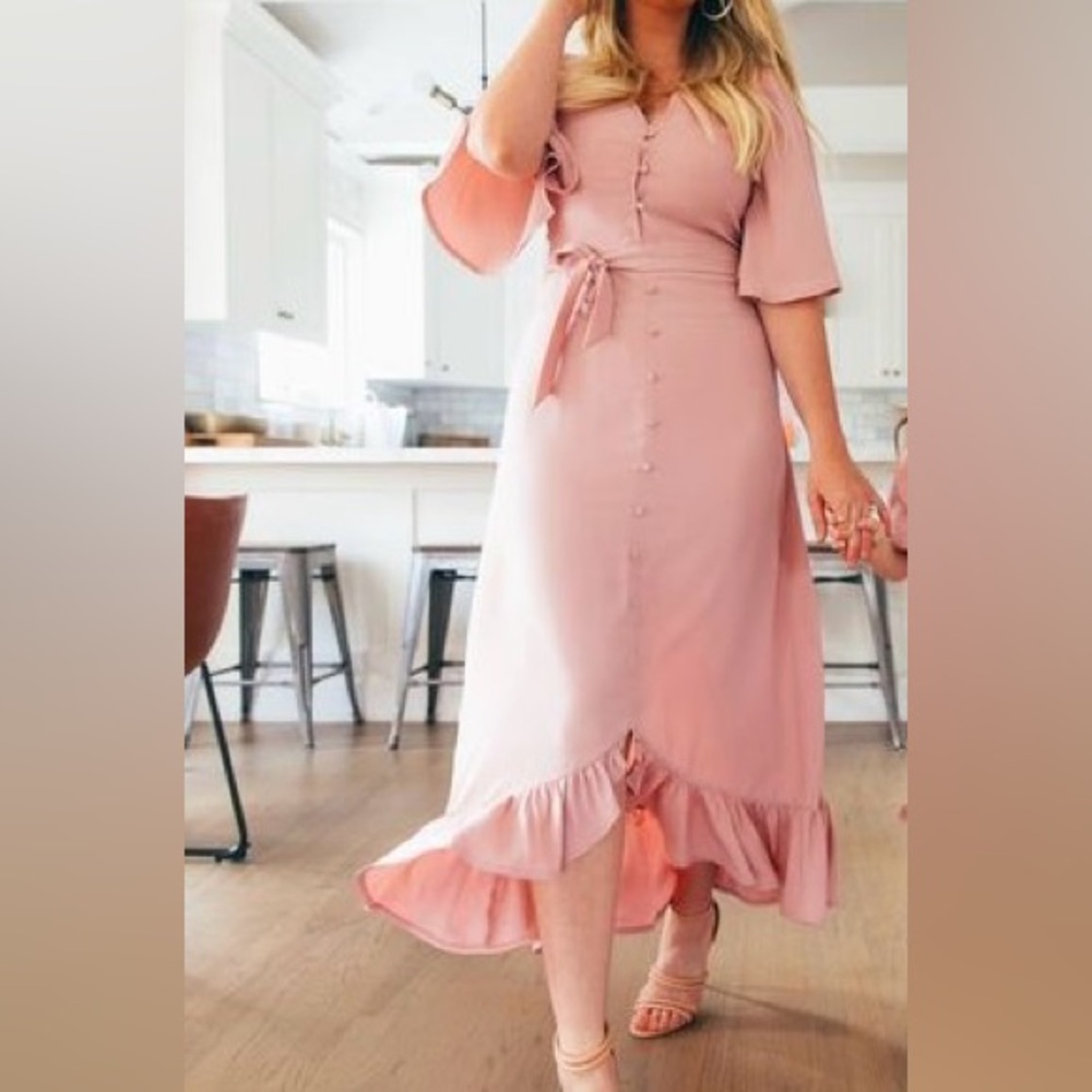 Ivy‎ City Co Pink Button Down Flutter Sleeve Dress - Picture 2 of 11